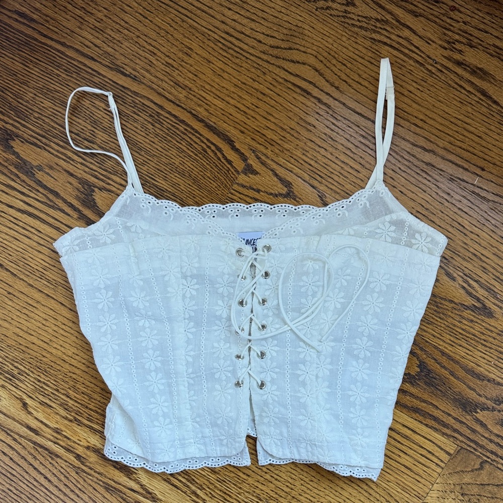 Princess Polly White Eyelet Lace-Up Cami